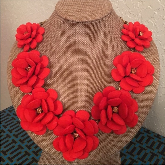 J.Crew large wooden carved floret necklace in sunset orange and gold - Picture 7 of 12